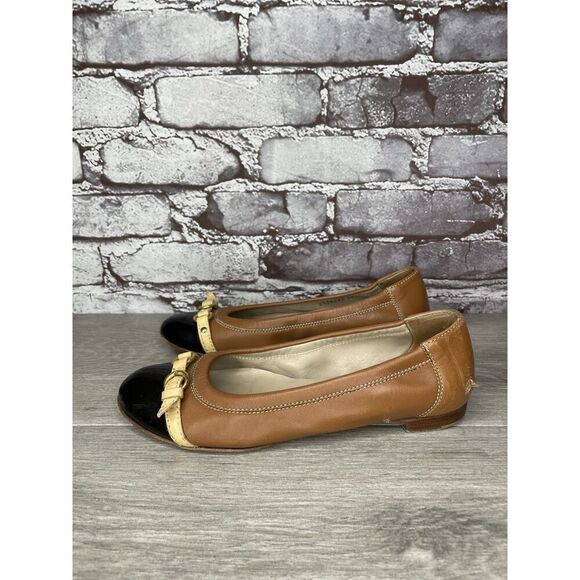 AGL SPECTATOR Brown Leather Black Patent Cap Toe Ballet Flats Women 36.5EU/6M US - Picture 1 of 16